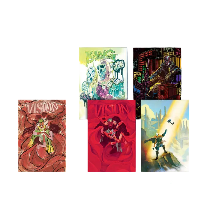 Marvel mini-prints 6" x 9". Two sets of 9. Reverse side features rough concept sketches.