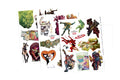 Three printed sticker sheets featuring Marvel comic book characters and scenes, arranged on a blue-to-purple grid background. Visible characters include Green Goblin, Spider-Man, Hulk, and others, with Marvel logos on the sheets.