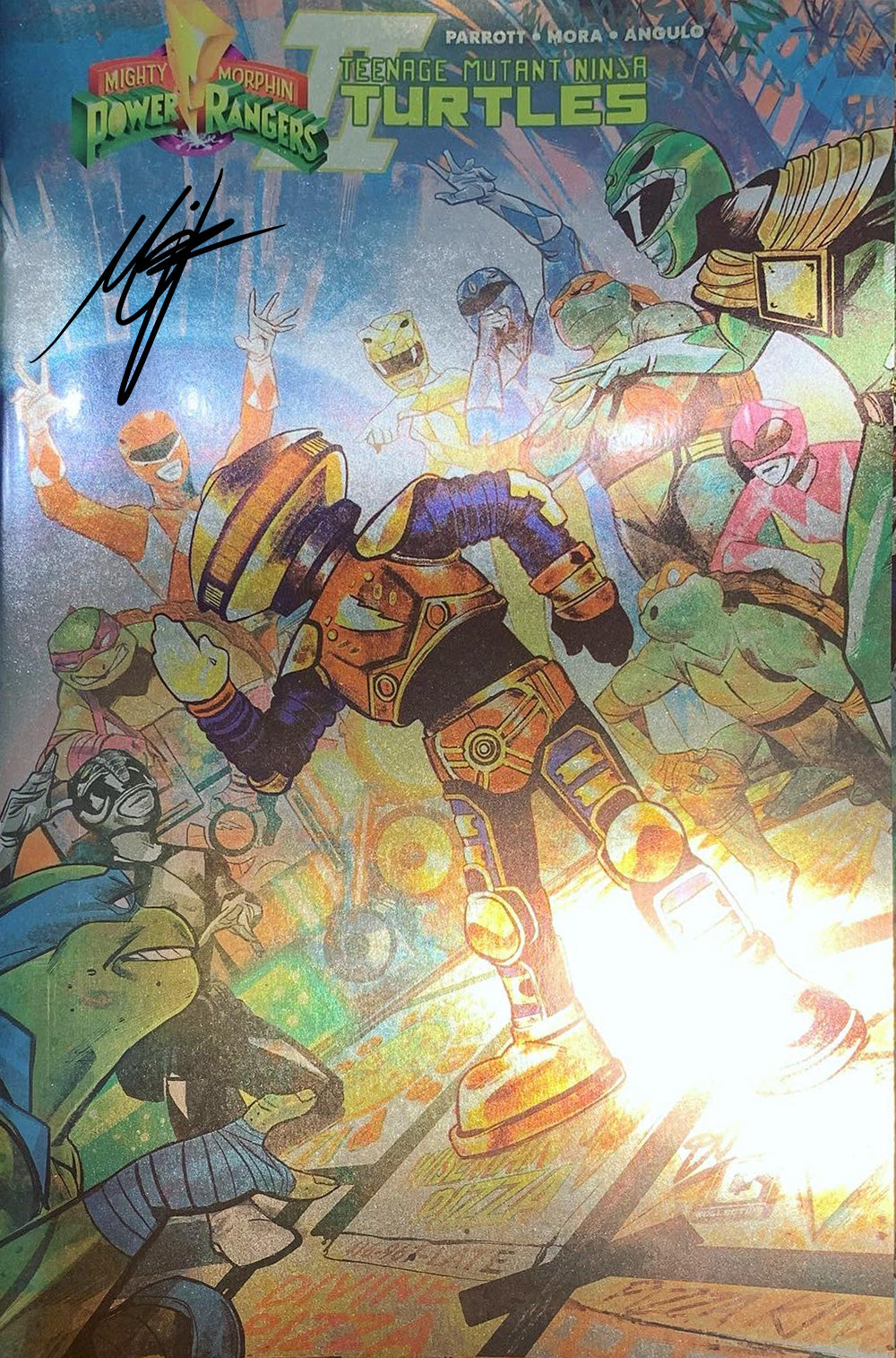 Mighty Morphin Power Rangers Teenage Mutant Ninja Turtles II #1 Alpha 5 Full Foil Variant Signed