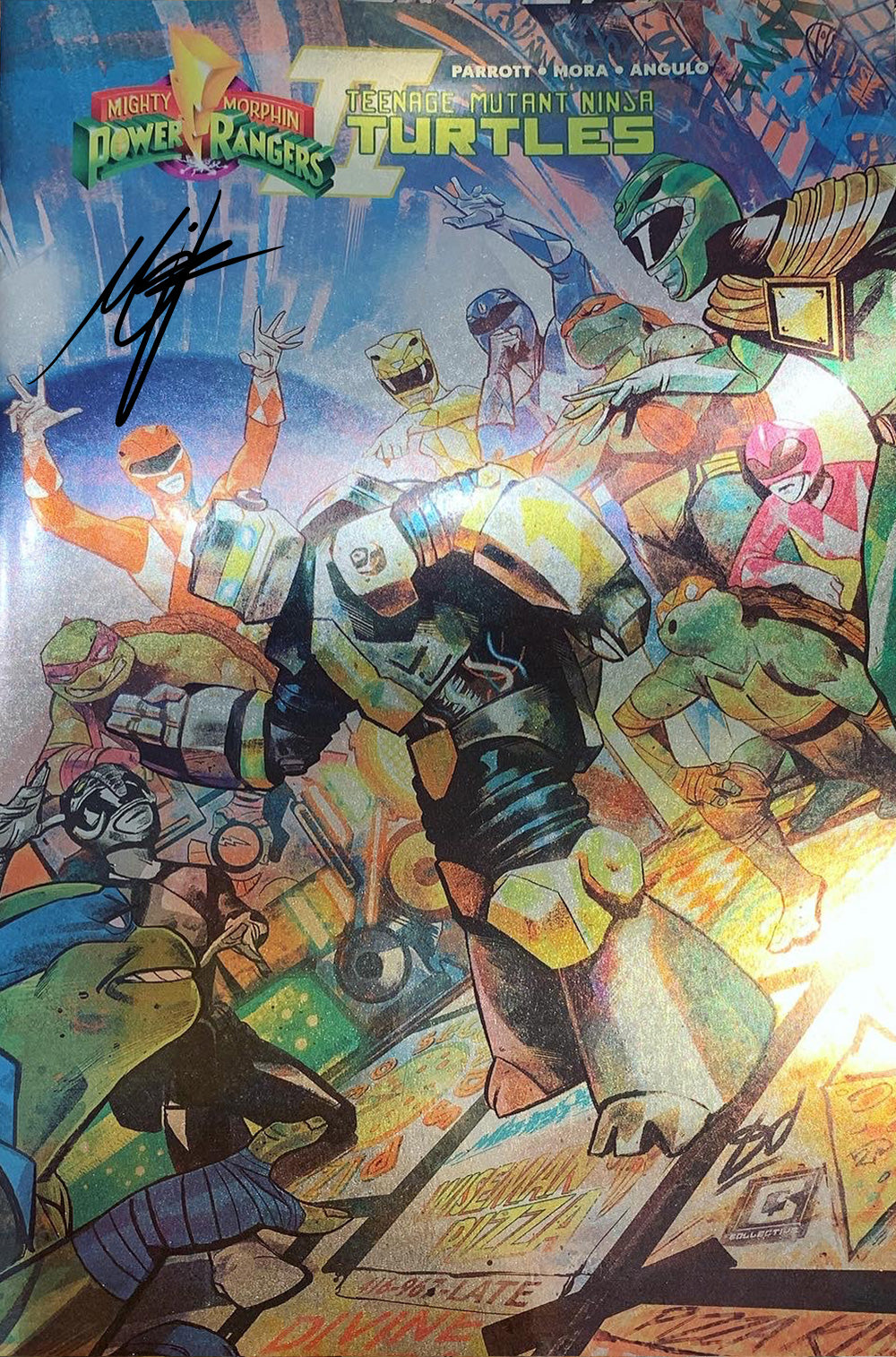 Mighty Morphin Power Rangers Teenage Mutant Ninja Turtles II #1 Metalhead Full Foil Variant SIGNED