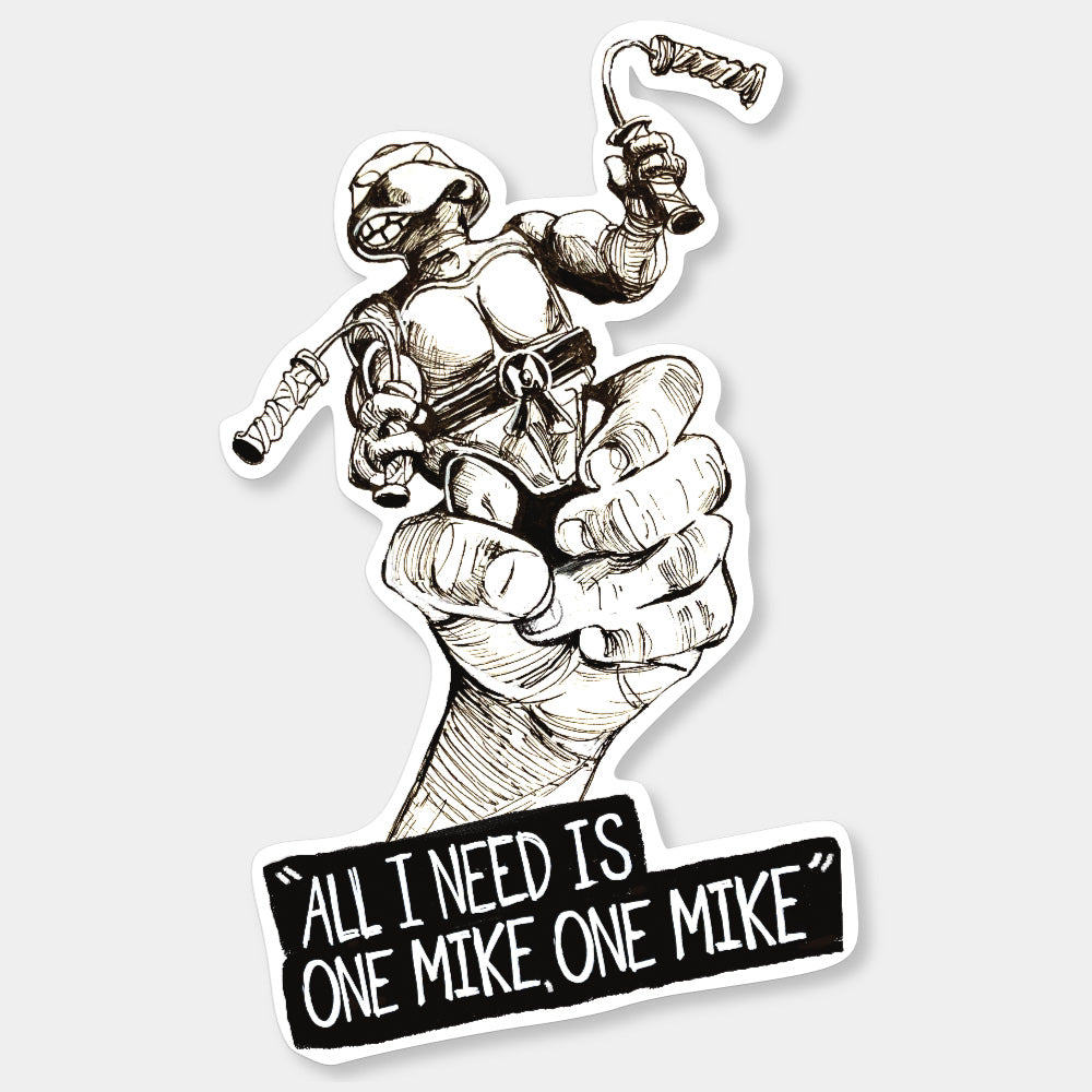 Hand Mike Sticker One Mike Black and White XL Variant Sticker – Del Mundo Does Stuff Inc.
