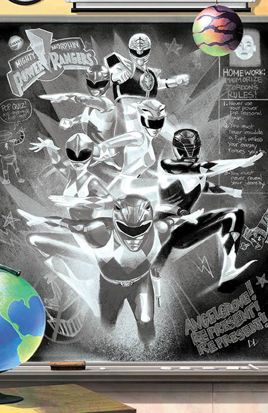 Mighty Morphin #13 Del Mundo Black & White Variant Signed